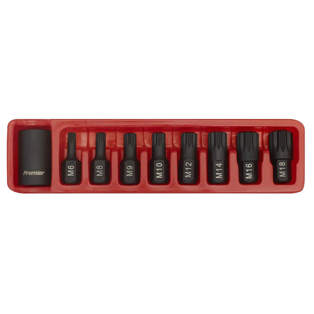 Sealey 9 Piece 1/2" Drive Spline Impact Socket Set M6-M18 1/2 