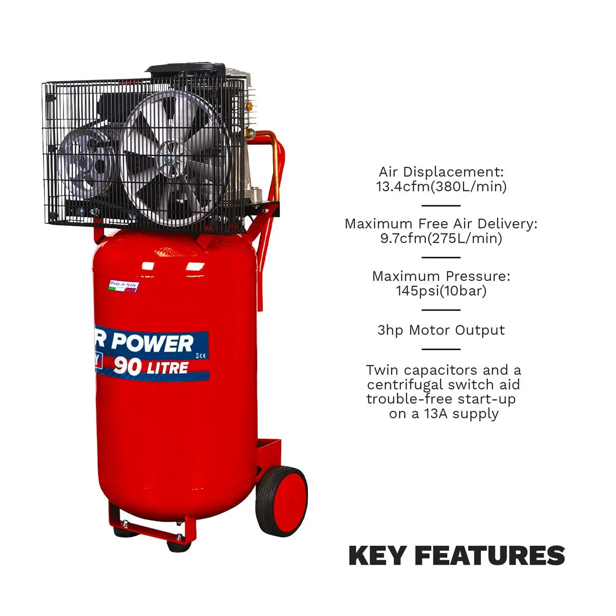 Sealey 90L Belt Drive Vertical Compressor 3hp 