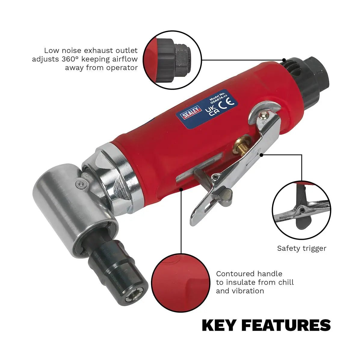 Sealey 90° Angle Air Die Grinder 1/4" BSP 6mm Collet 