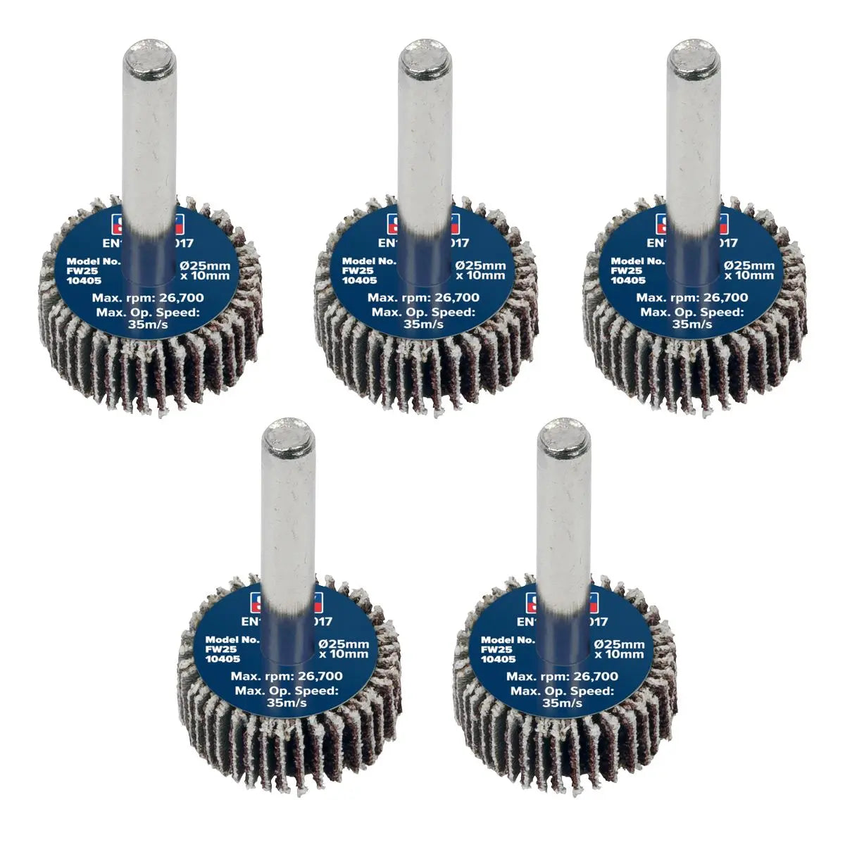 Sealey Abrasive Flap Wheel Ø25 x 10mm Ø6mm Shaft 40Grit - Pack of 5  White Rose Tools