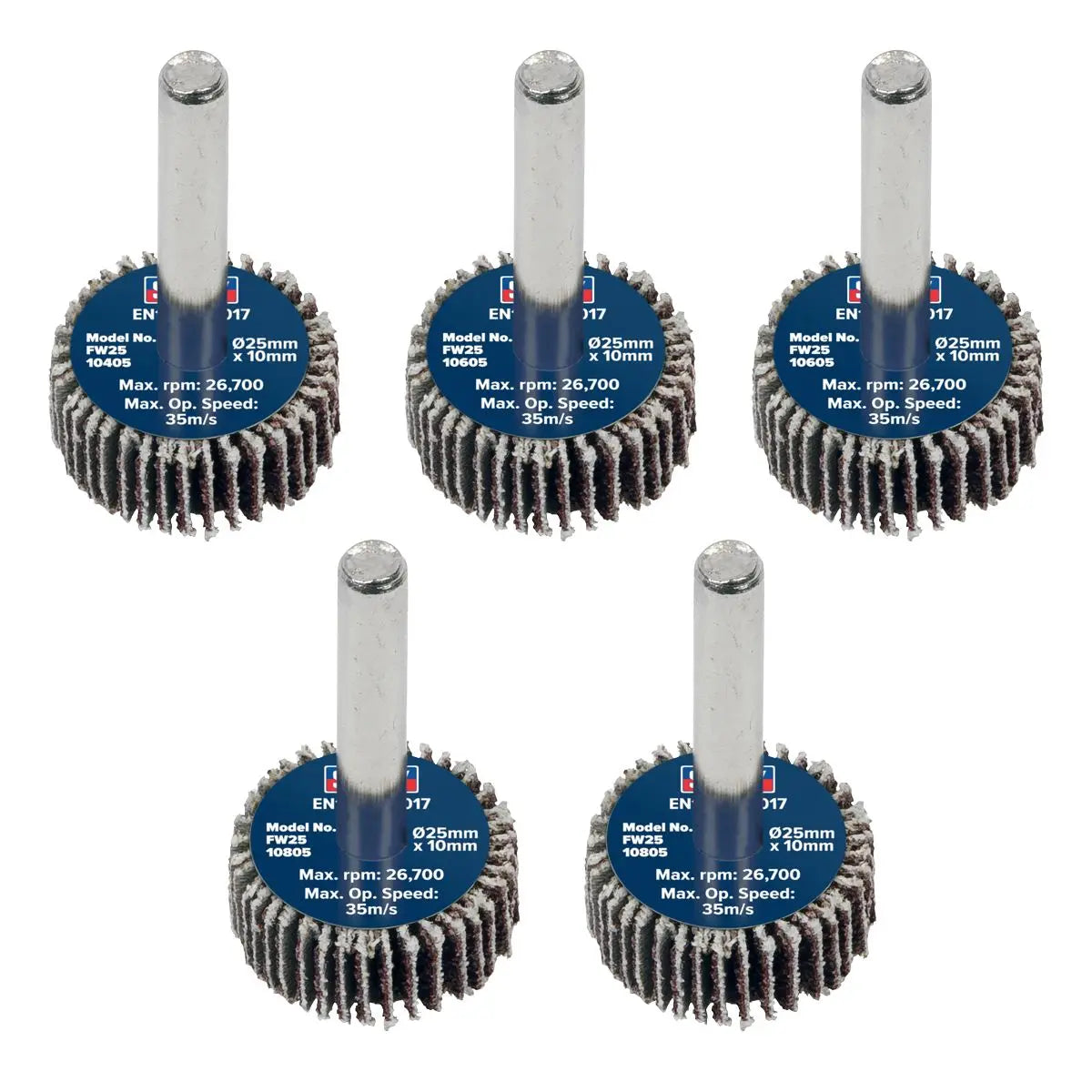 Sealey Abrasive Flap Wheel Ø25 x 10mm Ø6mm Shaft Assorted Grit - Pack of 5  White Rose Tools