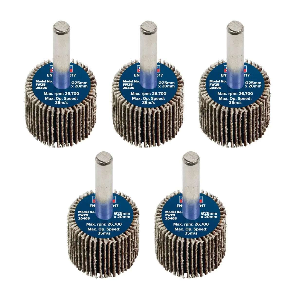 Sealey Abrasive Flap Wheel Ø25 x 20mm Ø6mm Shaft 40Grit - Pack of 5  White Rose Tools