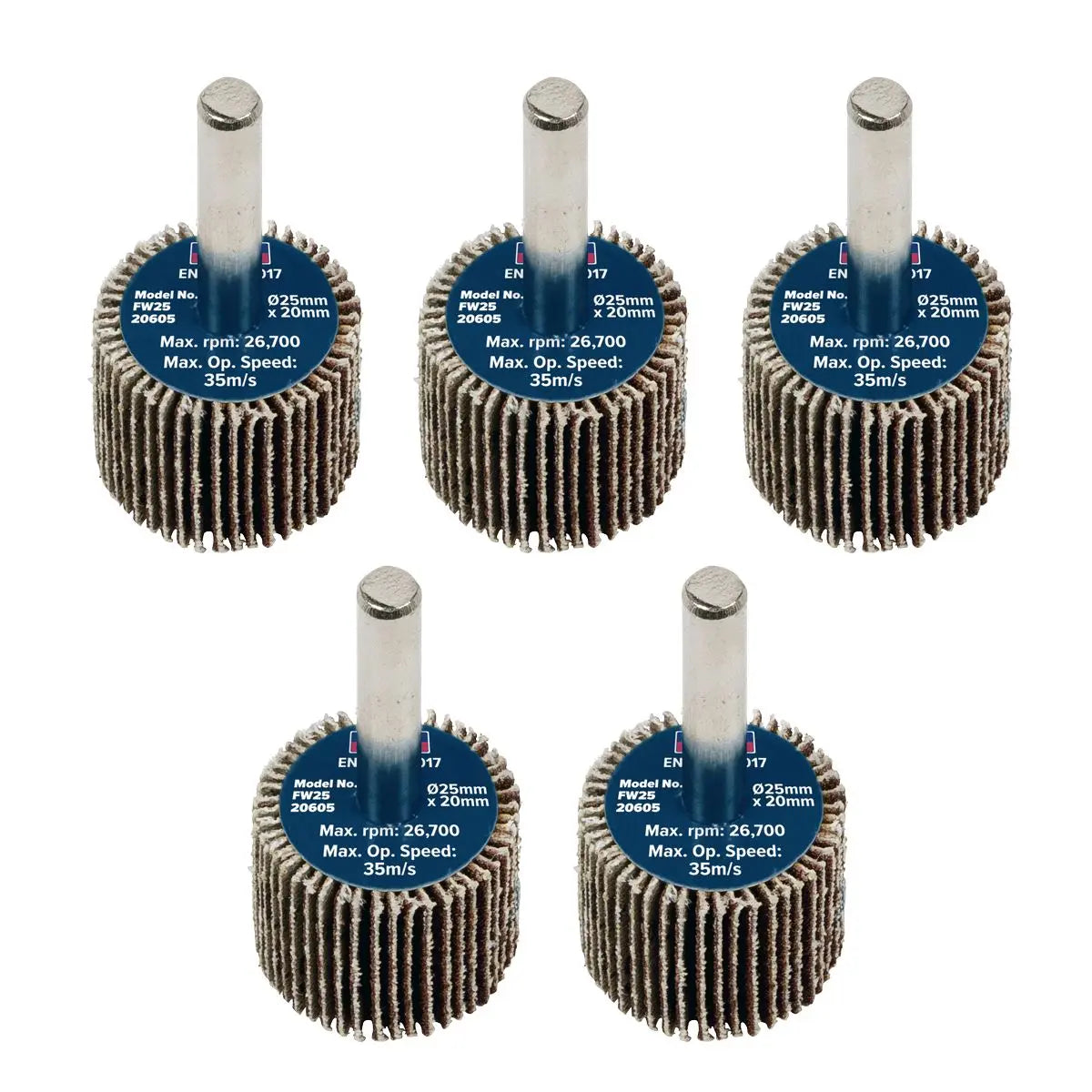 Sealey Abrasive Flap Wheel Ø25 x 20mm Ø6mm Shaft 60Grit - Pack of 5  White Rose Tools