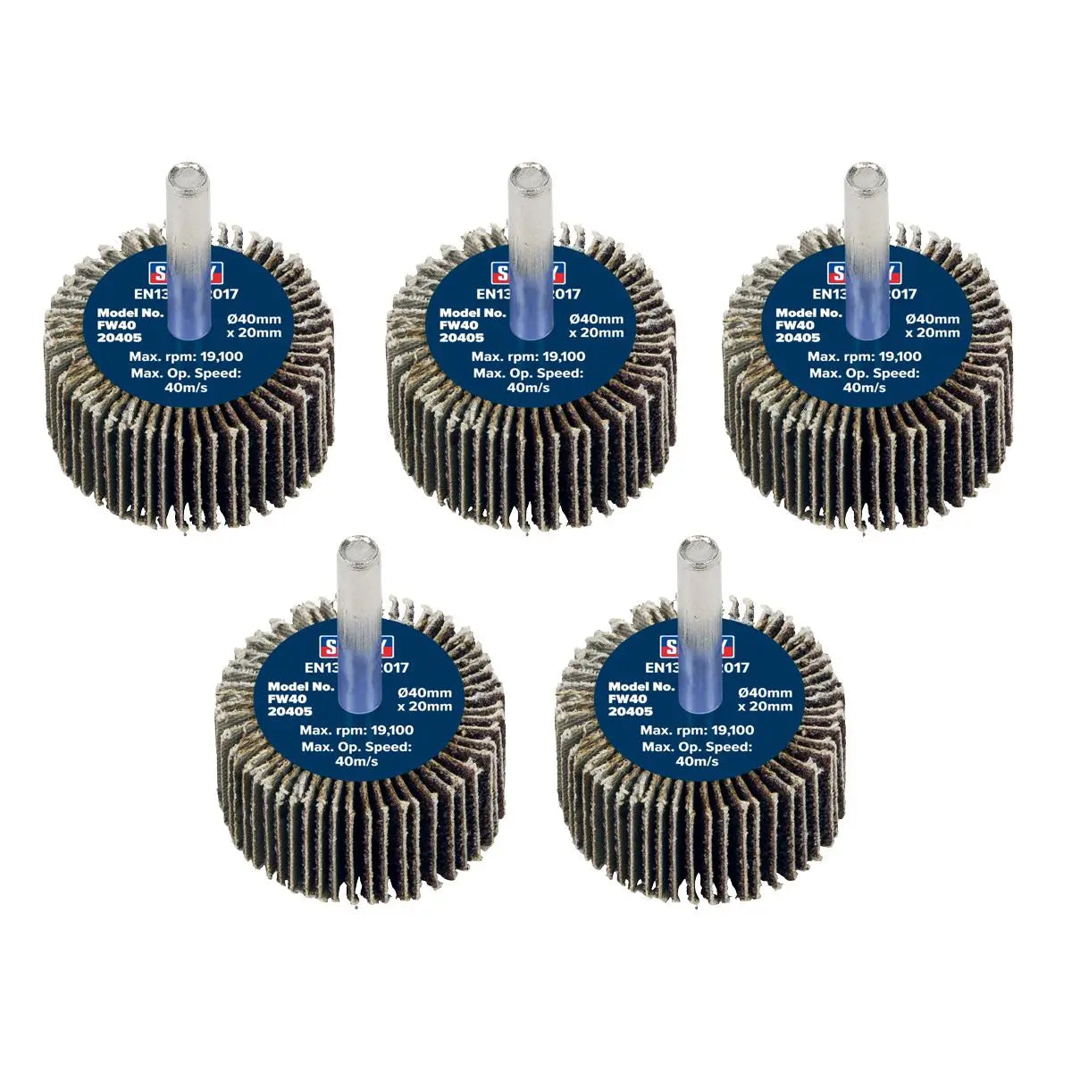 Sealey Abrasive Flap Wheel Ø40 x 20mm 40Grit Ø6mm Shaft - Pack of 5  White Rose Tools