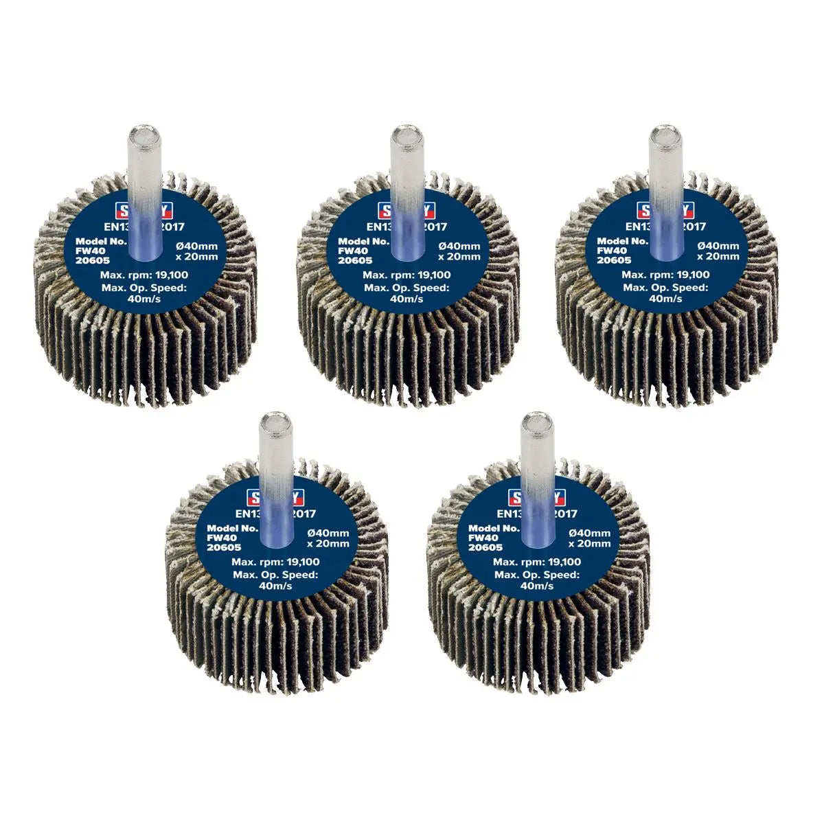 Sealey Abrasive Flap Wheel Ø40 x 20mm 60Grit Ø6mm Shaft - Pack of 5  White Rose Tools