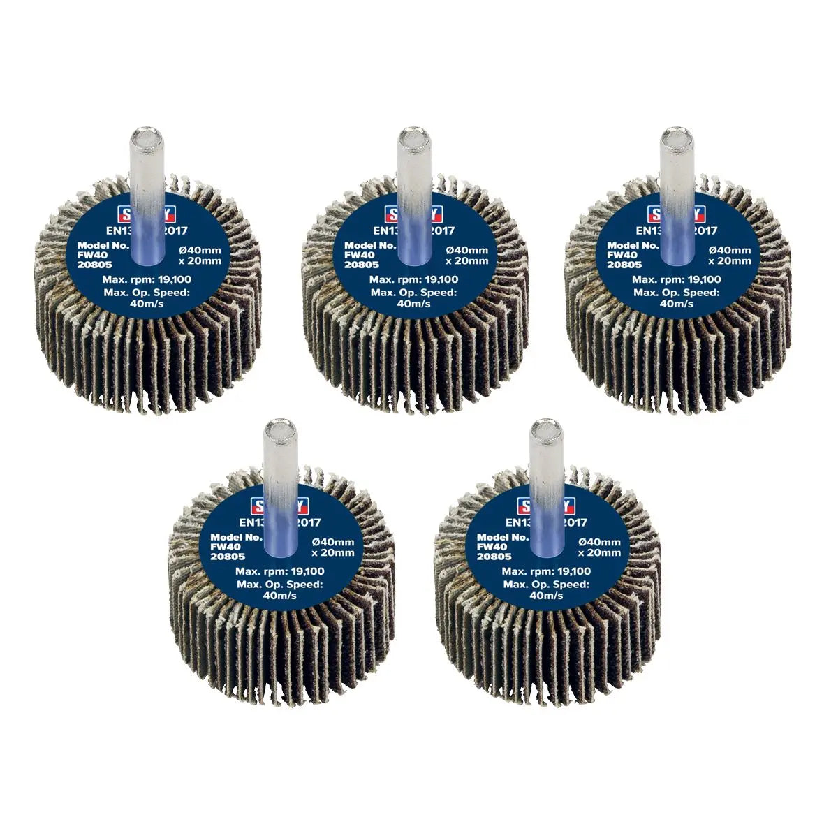 Sealey Abrasive Flap Wheel Ø40 x 20mm 80Grit Ø6mm Shaft - Pack of 5  White Rose Tools