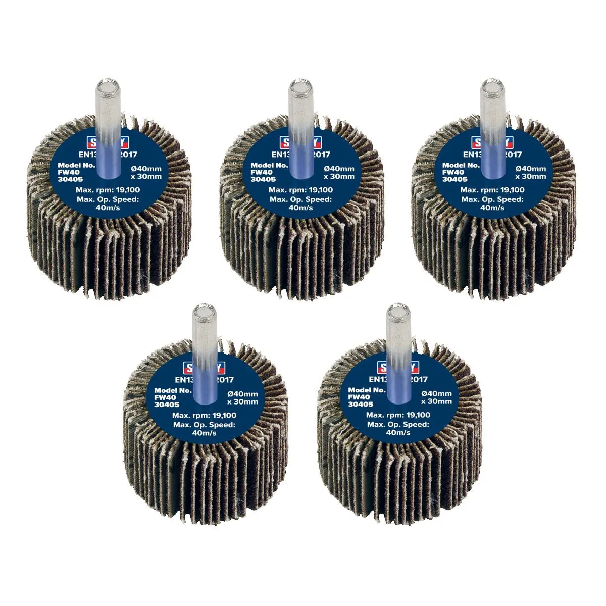 Sealey Abrasive Flap Wheel Ø40 x 30mm 40Grit Ø6mm Shaft - Pack of 5  White Rose Tools