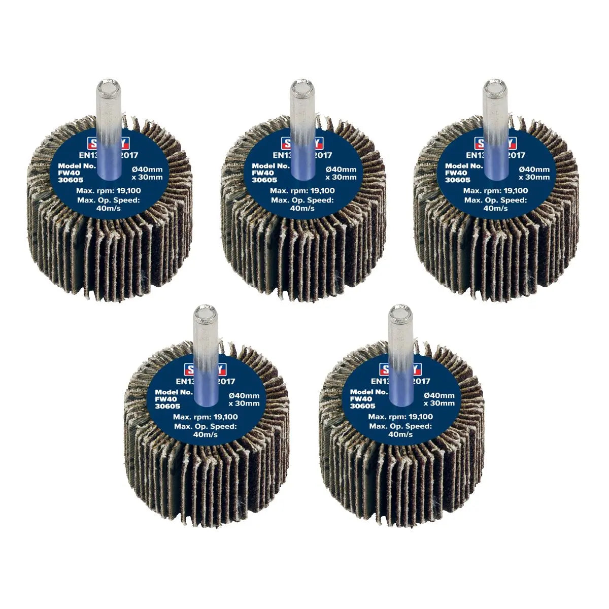 Sealey Abrasive Flap Wheel Ø40 x 30mm 60Grit Ø6mm Shaft - Pack of 5  White Rose Tools
