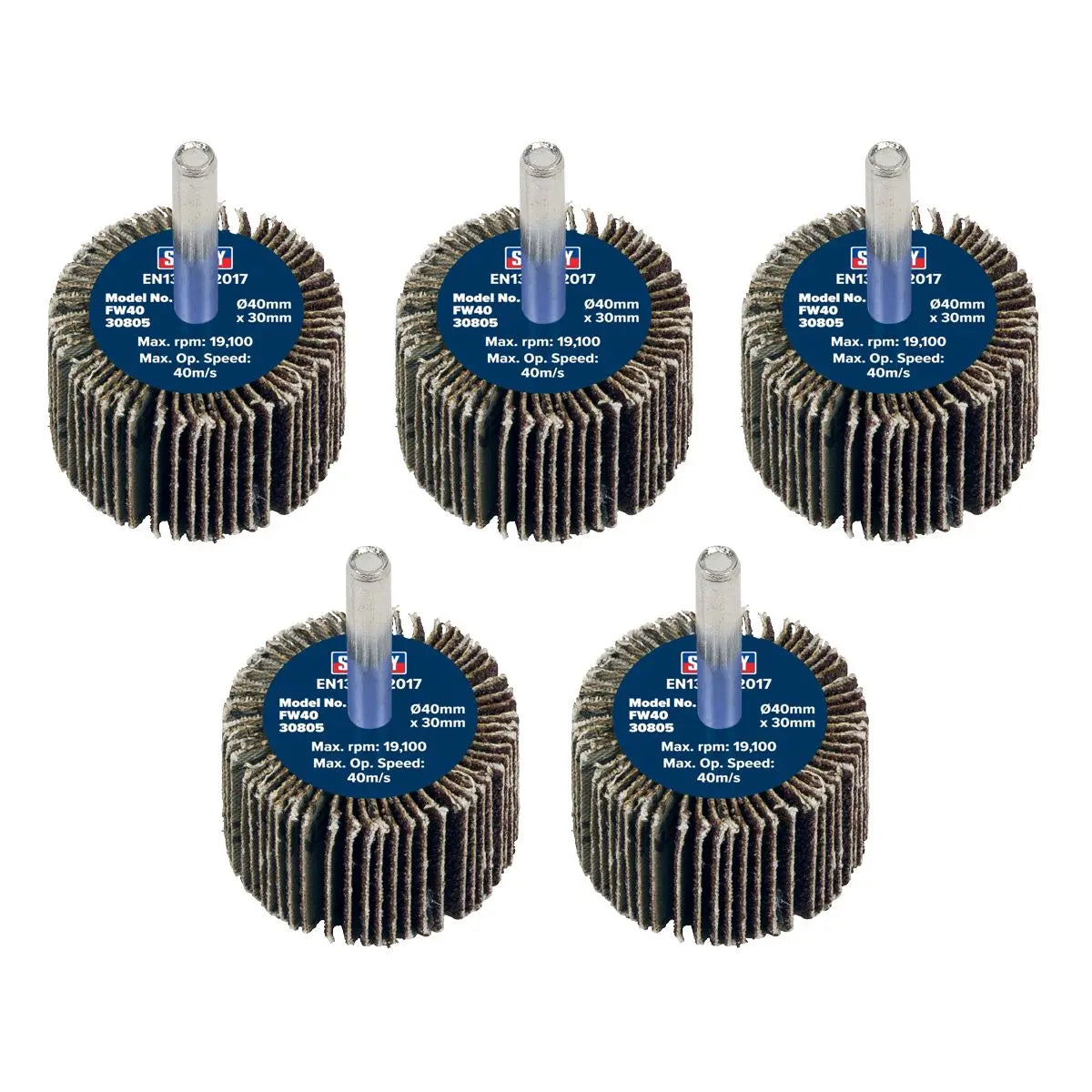 Sealey Abrasive Flap Wheel Ø40 x 30mm 80Grit Ø6mm Shaft - Pack of 5  White Rose Tools