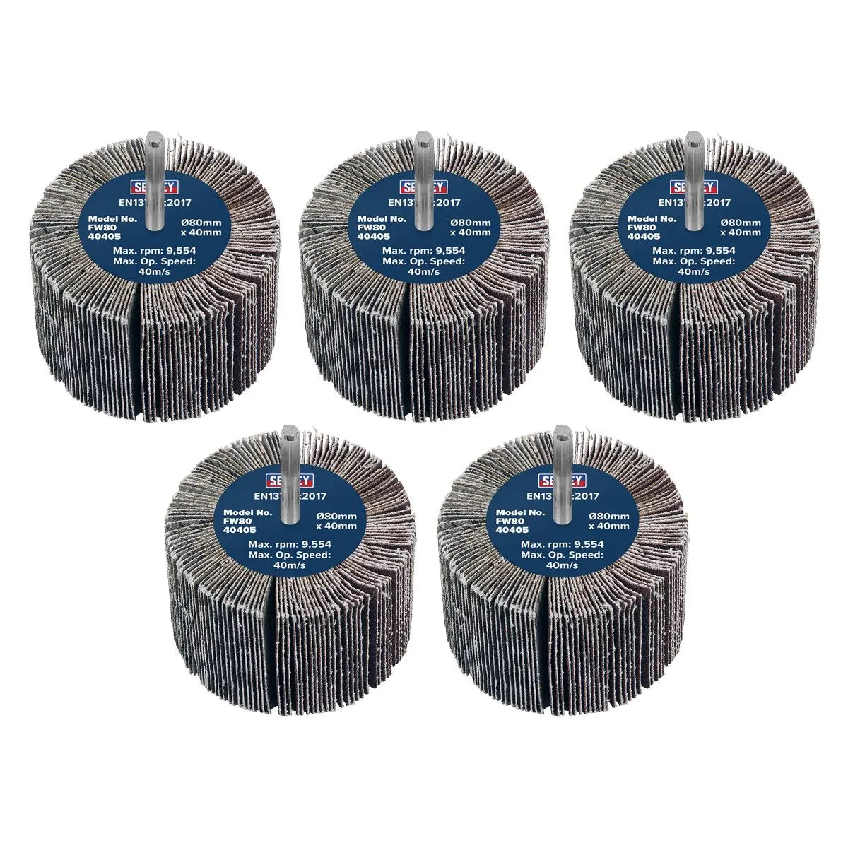 Sealey Abrasive Flap Wheel Ø80 x 40mm 40Grit Ø6mm Shaft - Pack of 5  White Rose Tools