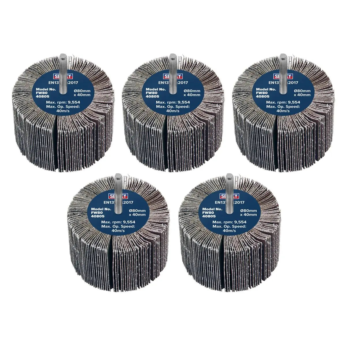 Sealey Abrasive Flap Wheel Ø80 x 40mm 80Grit Ø6mm Shaft - Pack of 5  White Rose Tools