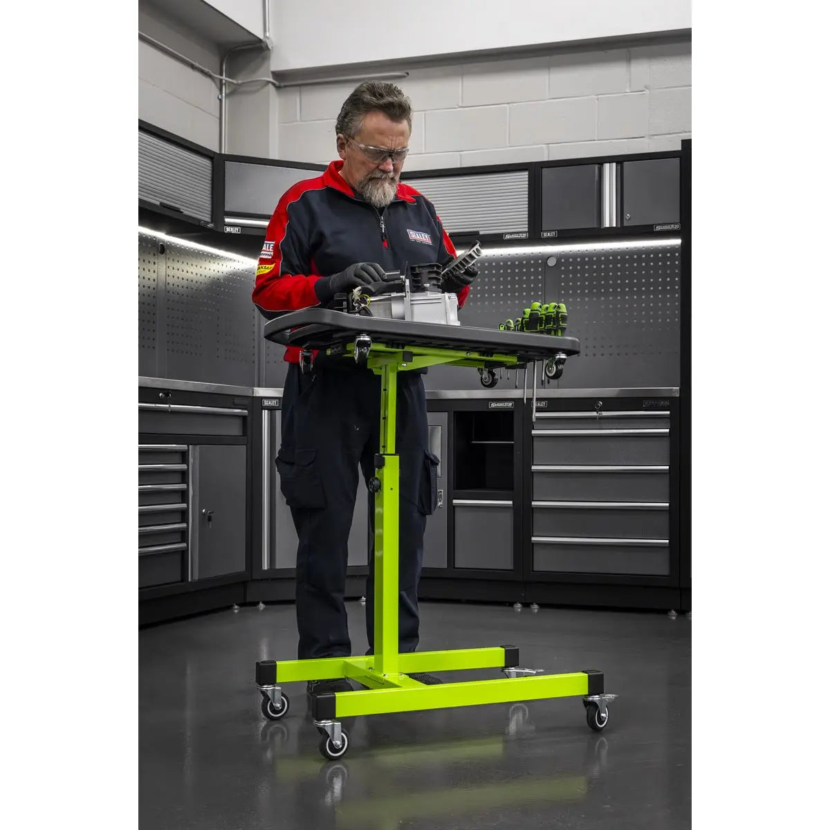 Sealey Adjustable-Height Mobile Workstation with Removeable Top Tray  White Rose Tools