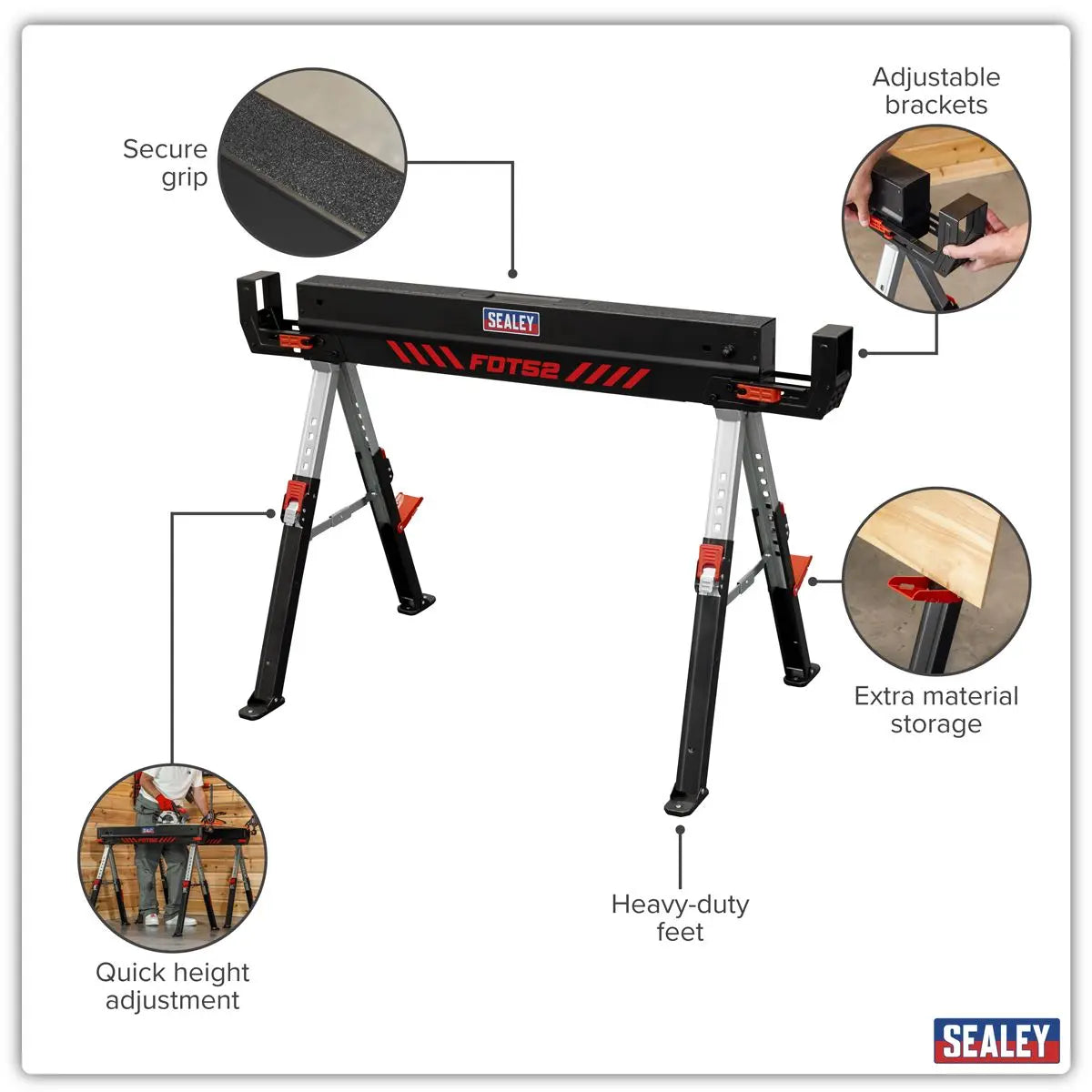 Sealey Adjustable Sawhorse Set 2pc  White Rose Tools