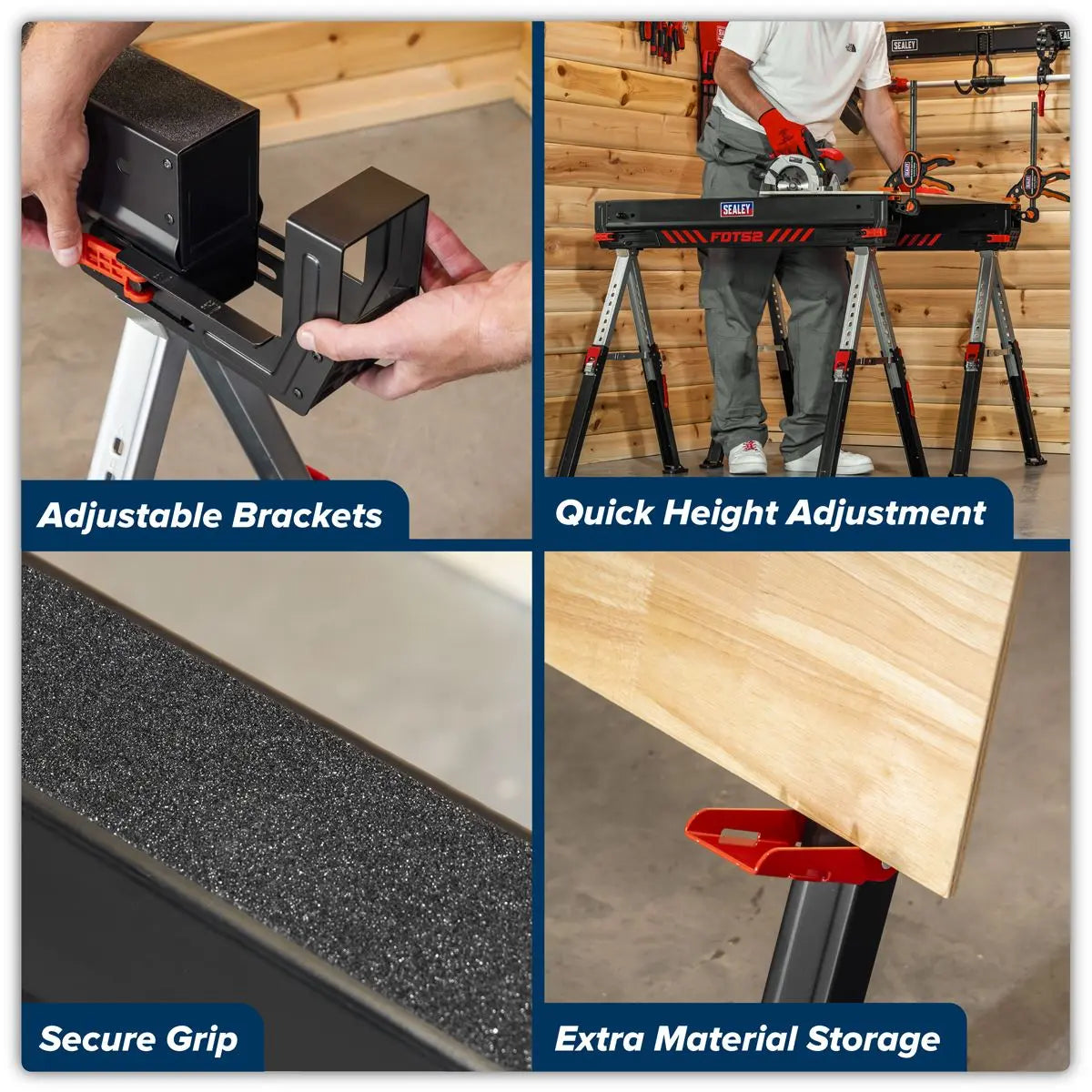 Sealey Adjustable Sawhorse Set 2pc  White Rose Tools