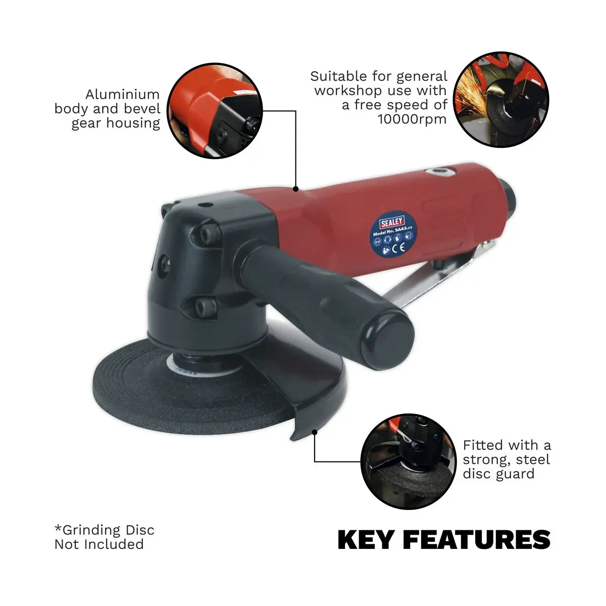 Sealey Air Angle Grinder Ø100mm Heavy-Duty 