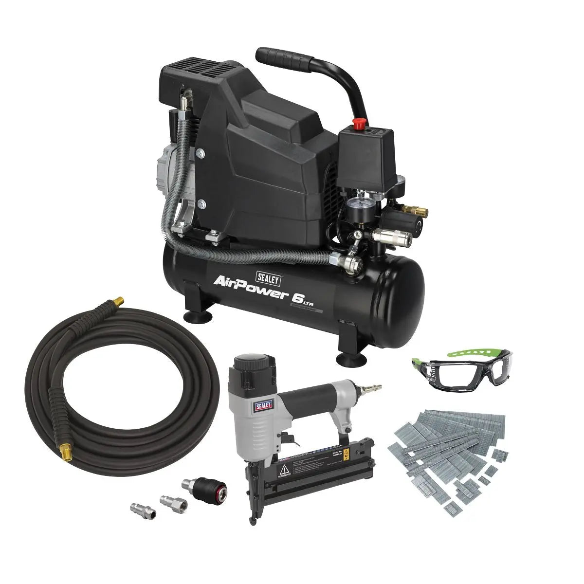 Sealey Air Compressor/Air Nail/Staple Gun Kit  White Rose Tools