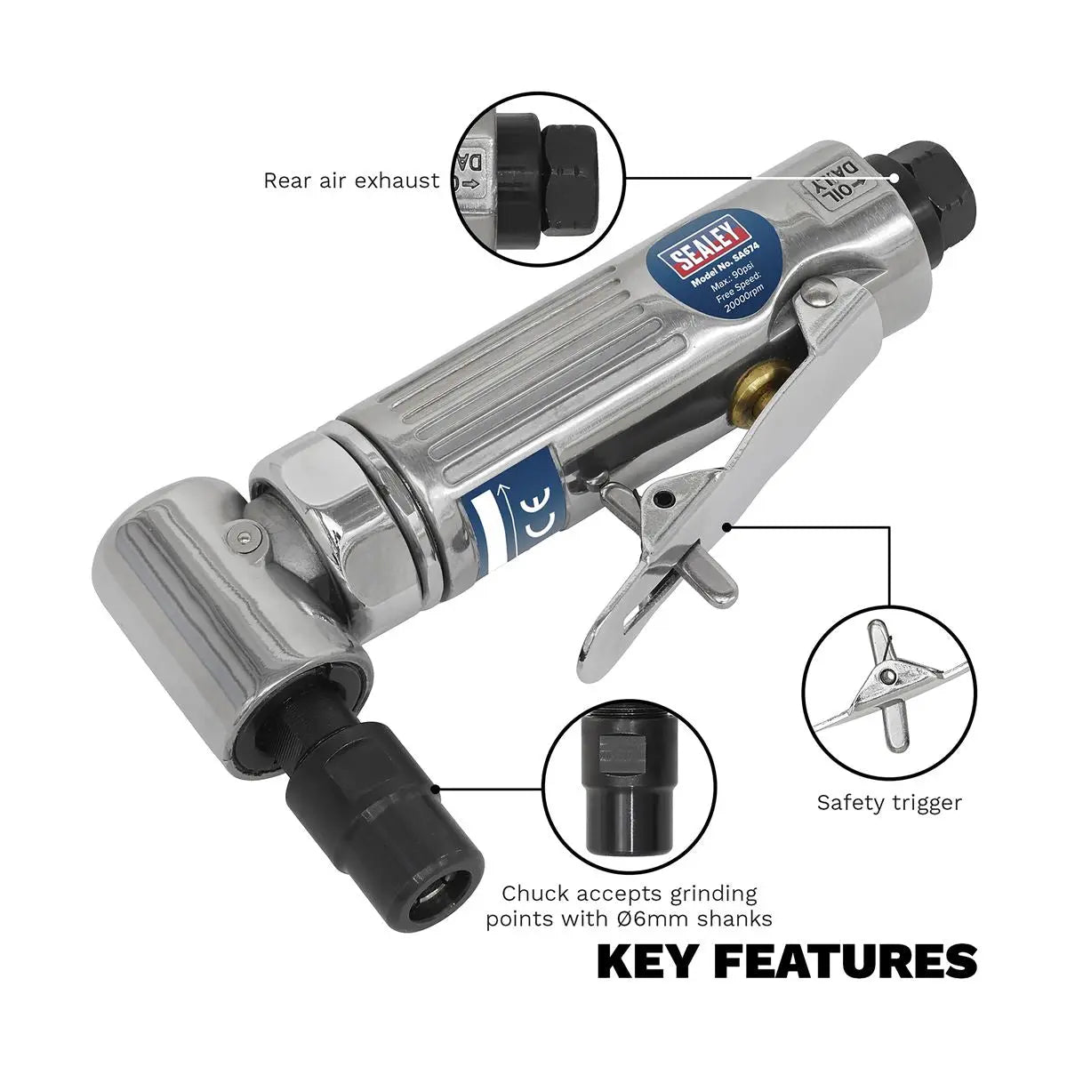 Sealey Air Die Grinder 90° Angle 