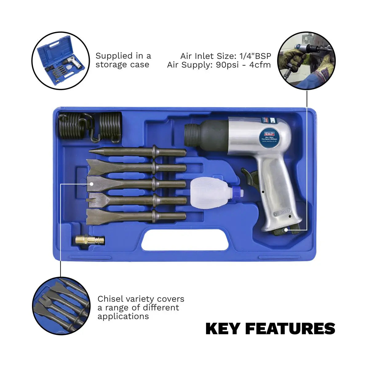 Sealey Air Hammer Kit with Chisels Medium Stroke 