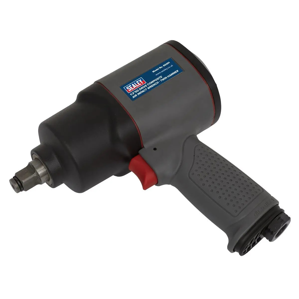 Sealey Air Impact Wrench 1/2" Drive Composite Twin Hammer Wheel Buzz Gun 610Nm 