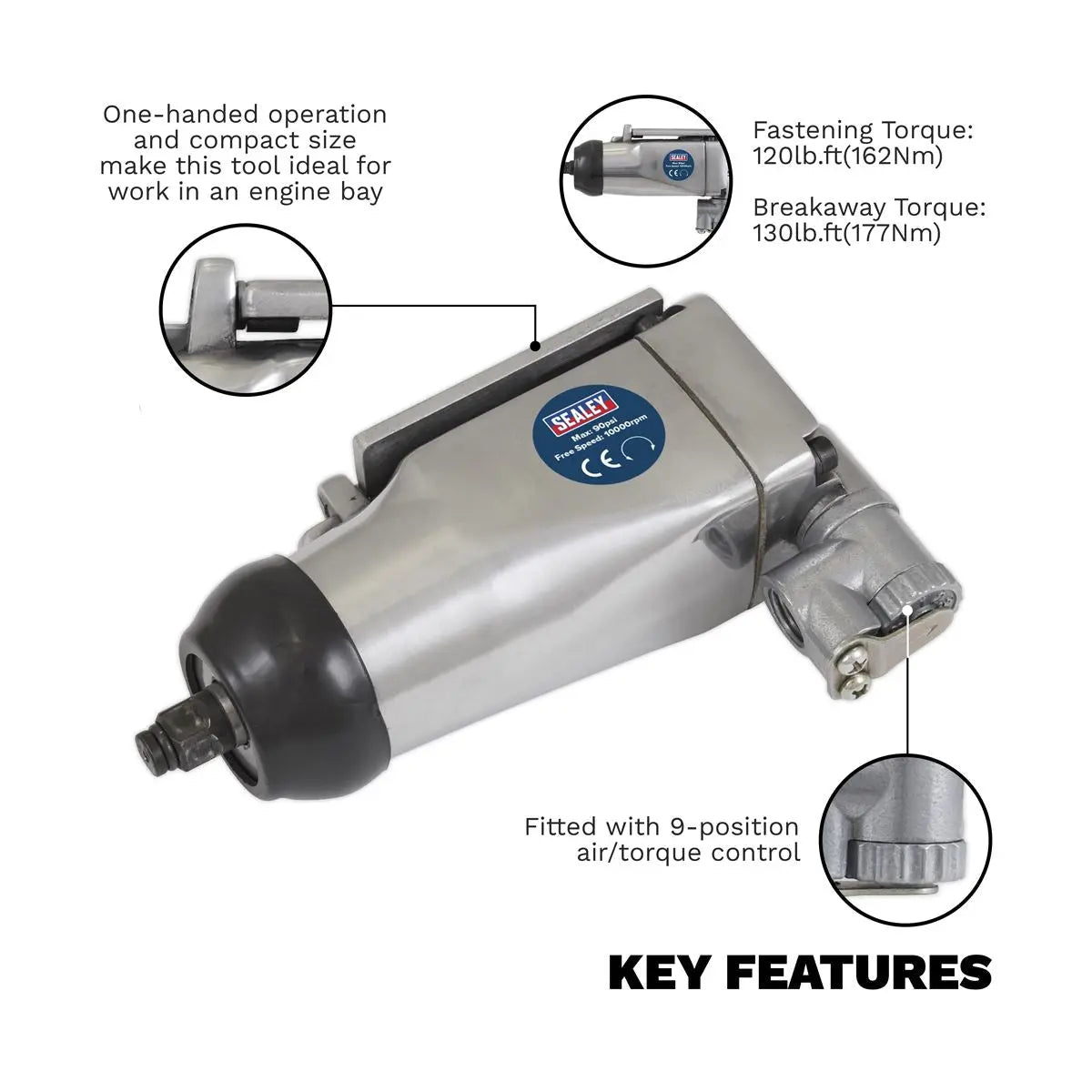 Sealey Air Impact Wrench 3/8"Sq Drive 