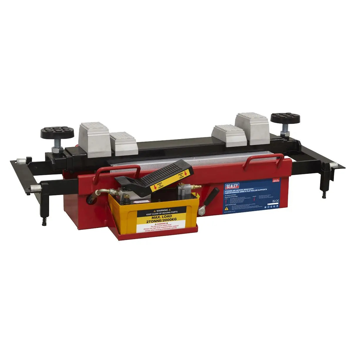 Sealey Air Jacking Beam 2 Tonne with Arm Extenders & Flat Roller Supports 