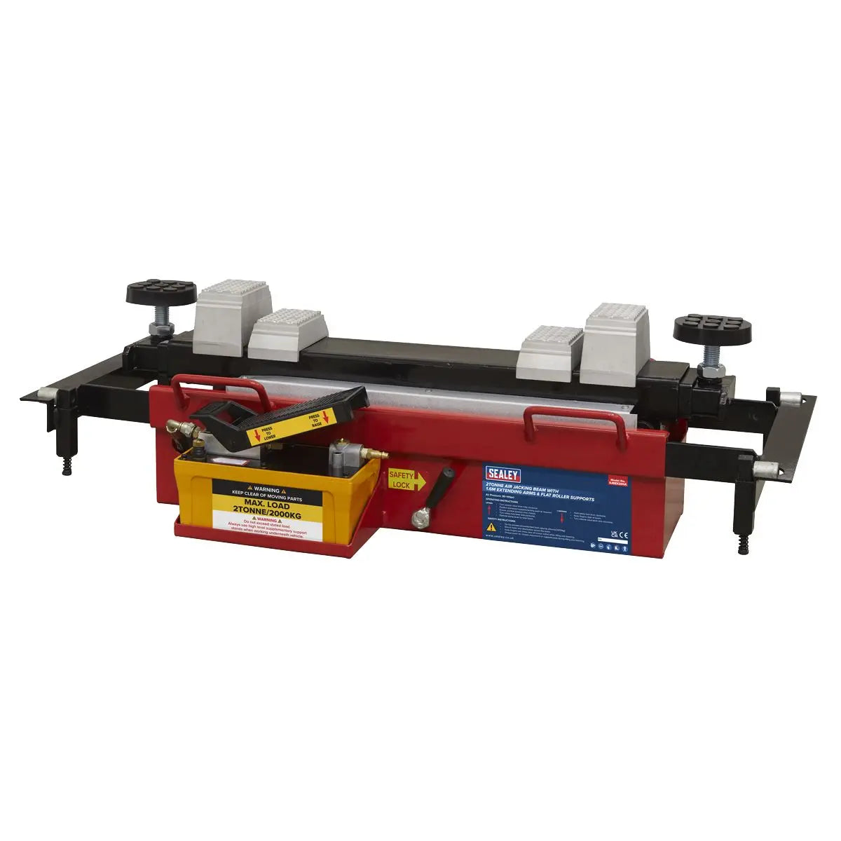Sealey Air Jacking Beam 2 Tonne with Arm Extenders & Flat Roller Supports 