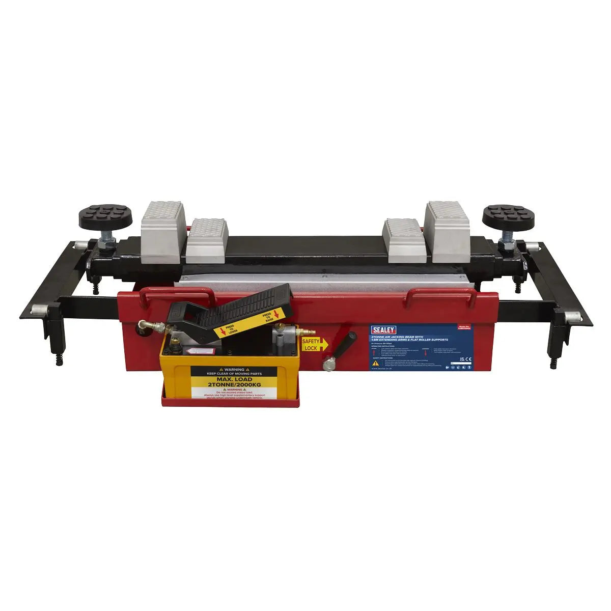 Sealey Air Jacking Beam 2 Tonne with Arm Extenders & Flat Roller Supports 