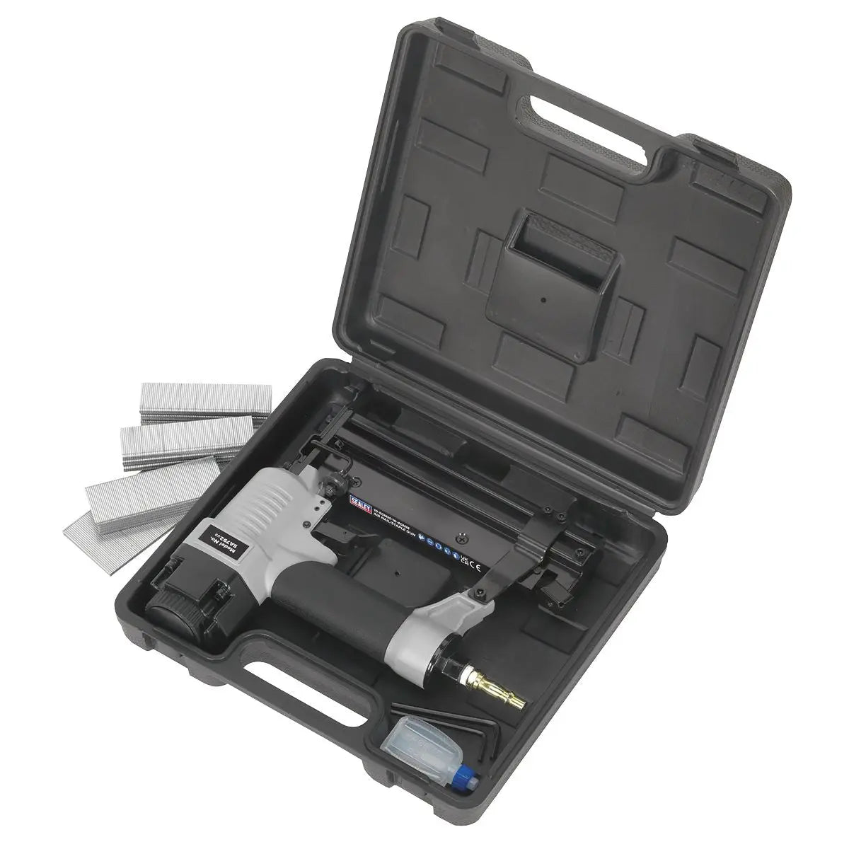 Sealey Air Nail Staple Gun 10-50mm Nails 10-40mm Staples Capacity Nailer Stapler 
