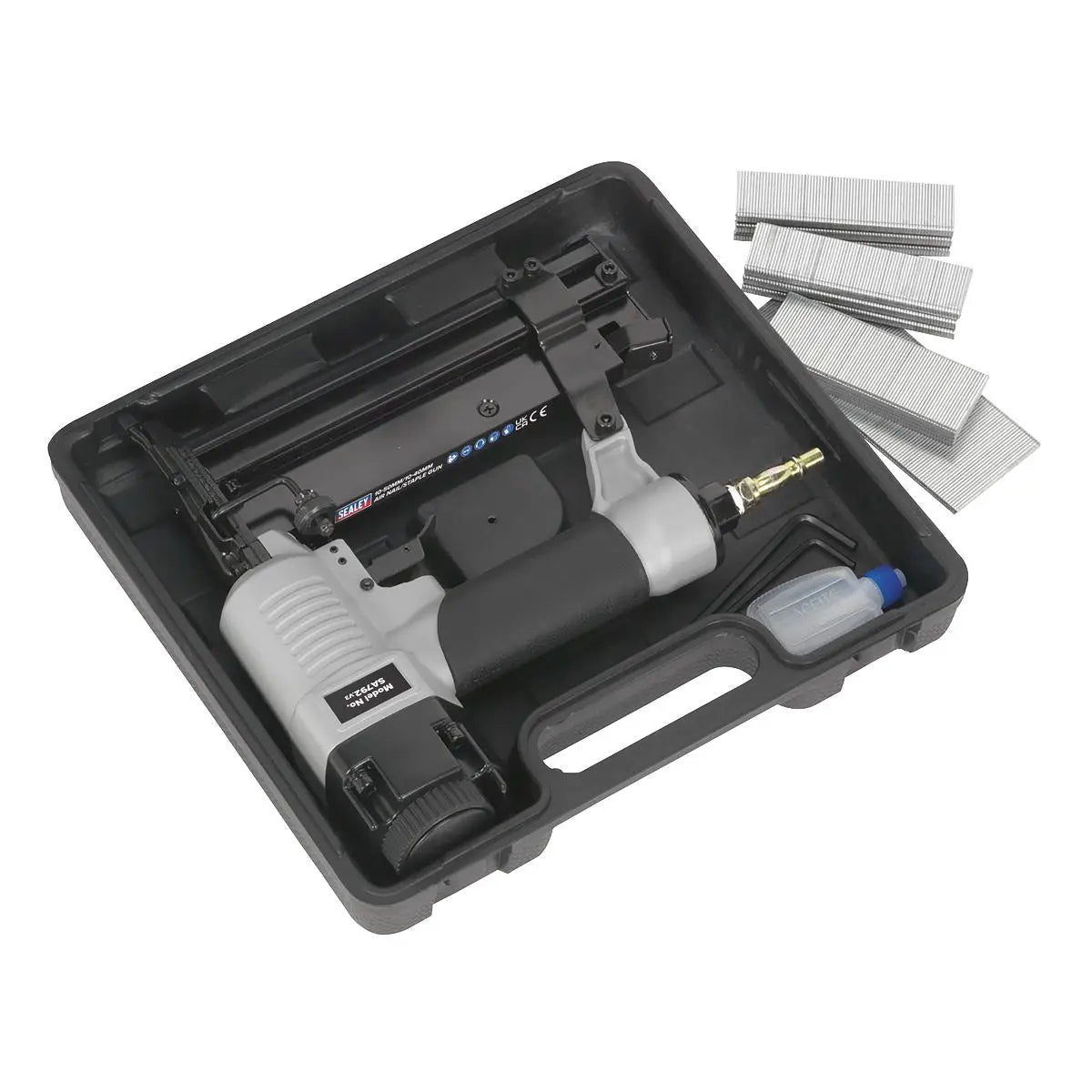 Sealey Air Nail Staple Gun 10-50mm Nails 10-40mm Staples Capacity Nailer Stapler 