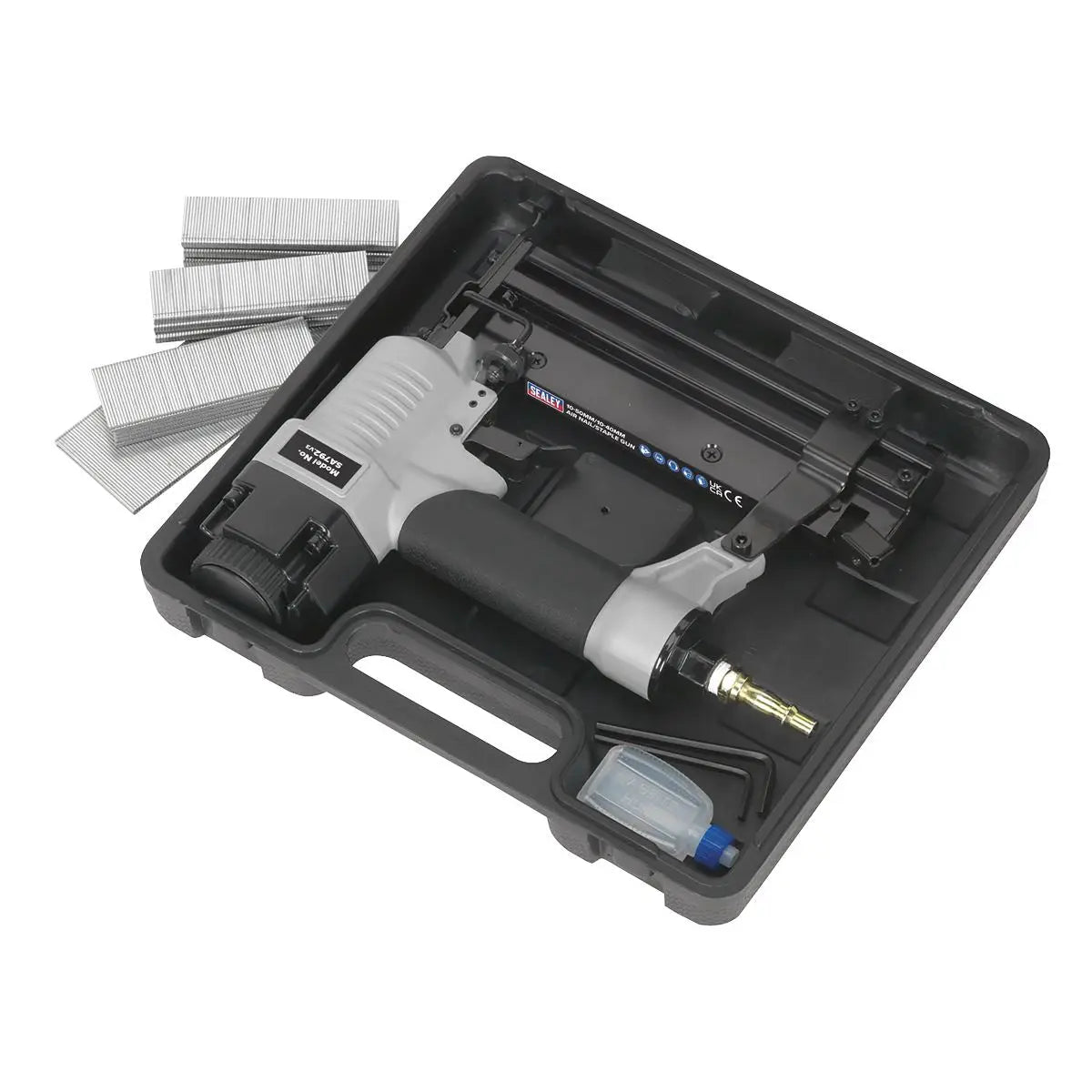 Sealey Air Nail Staple Gun 10-50mm Nails 10-40mm Staples Capacity Nailer Stapler 