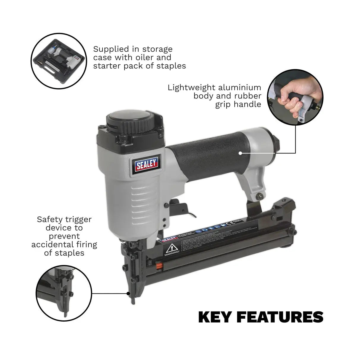 Sealey Air Staple Gun 13-32mm Capacity 