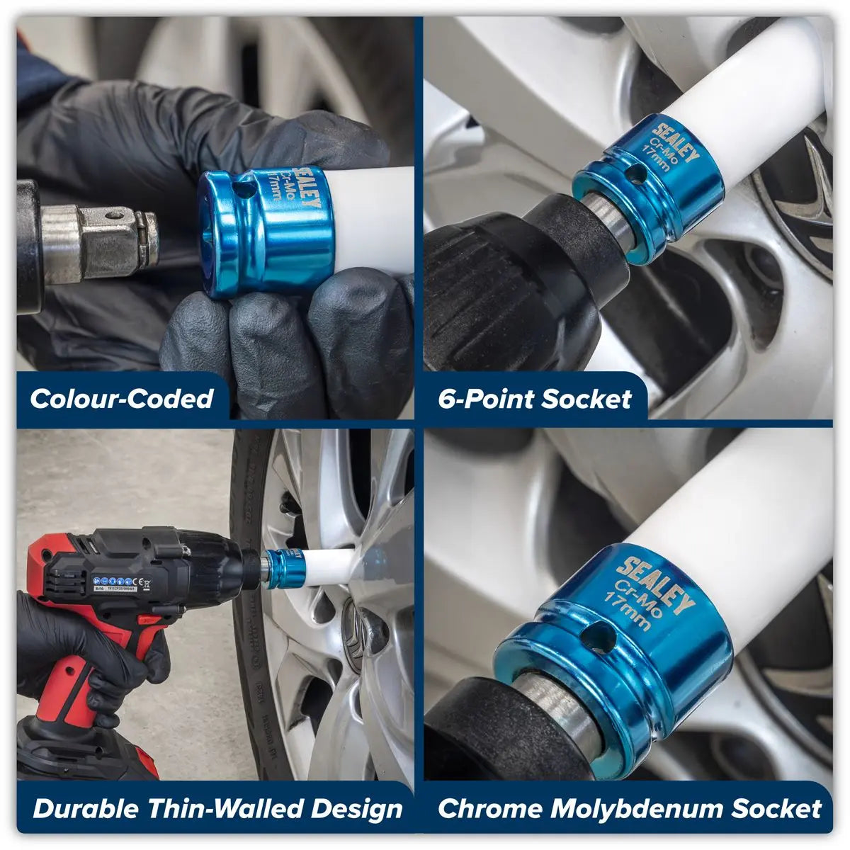 Sealey Alloy Wheel Impact Socket 1/2"Sq Drive 17mm  White Rose Tools