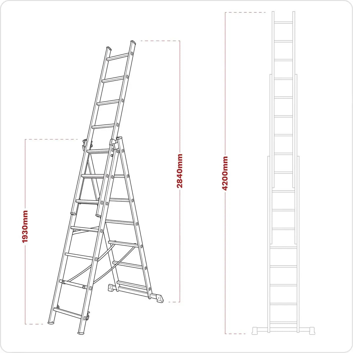 Sealey Aluminium Extension Combination Ladder 3x7 EN 131 