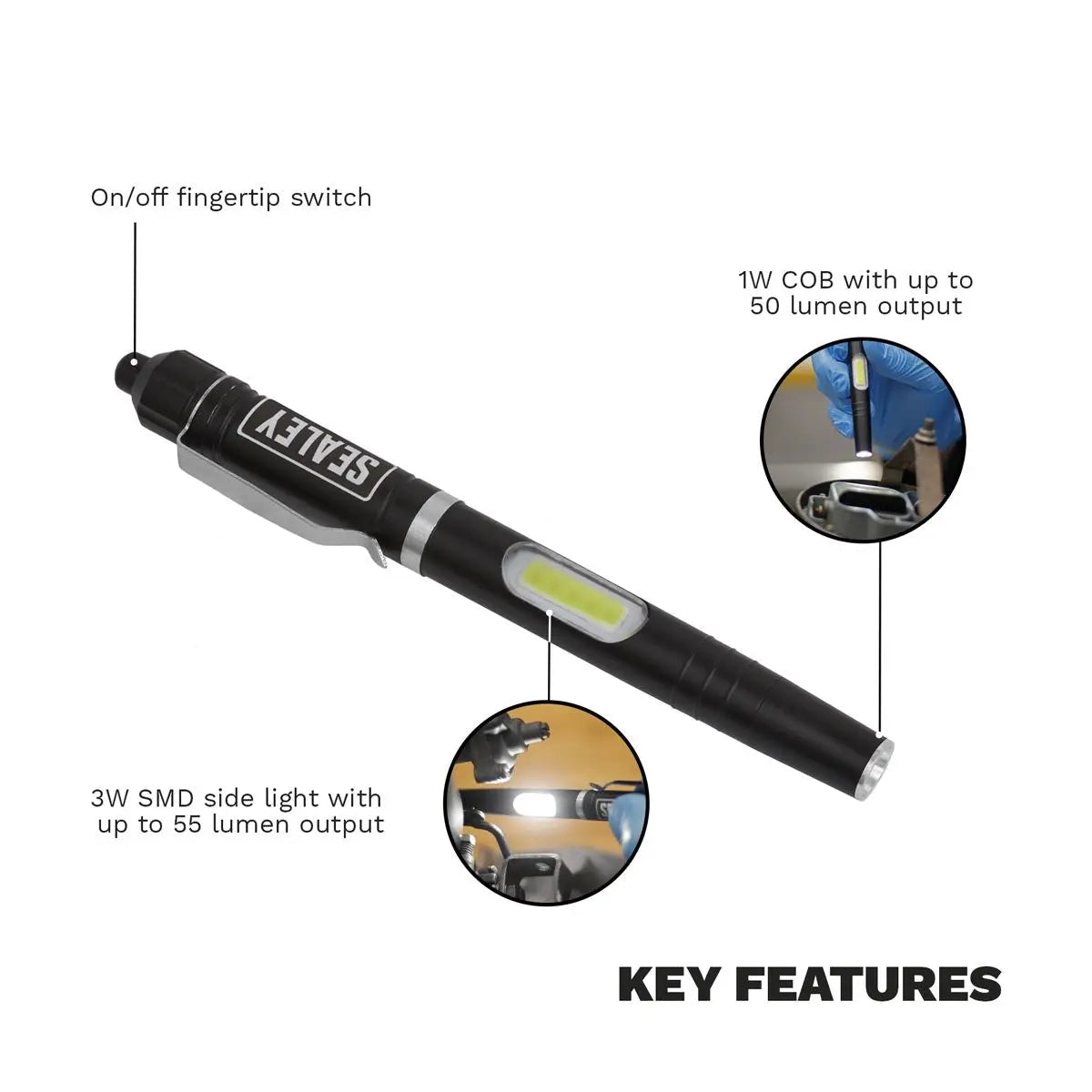 Sealey Aluminium Penlight 3W SMD & 1W COB LED 