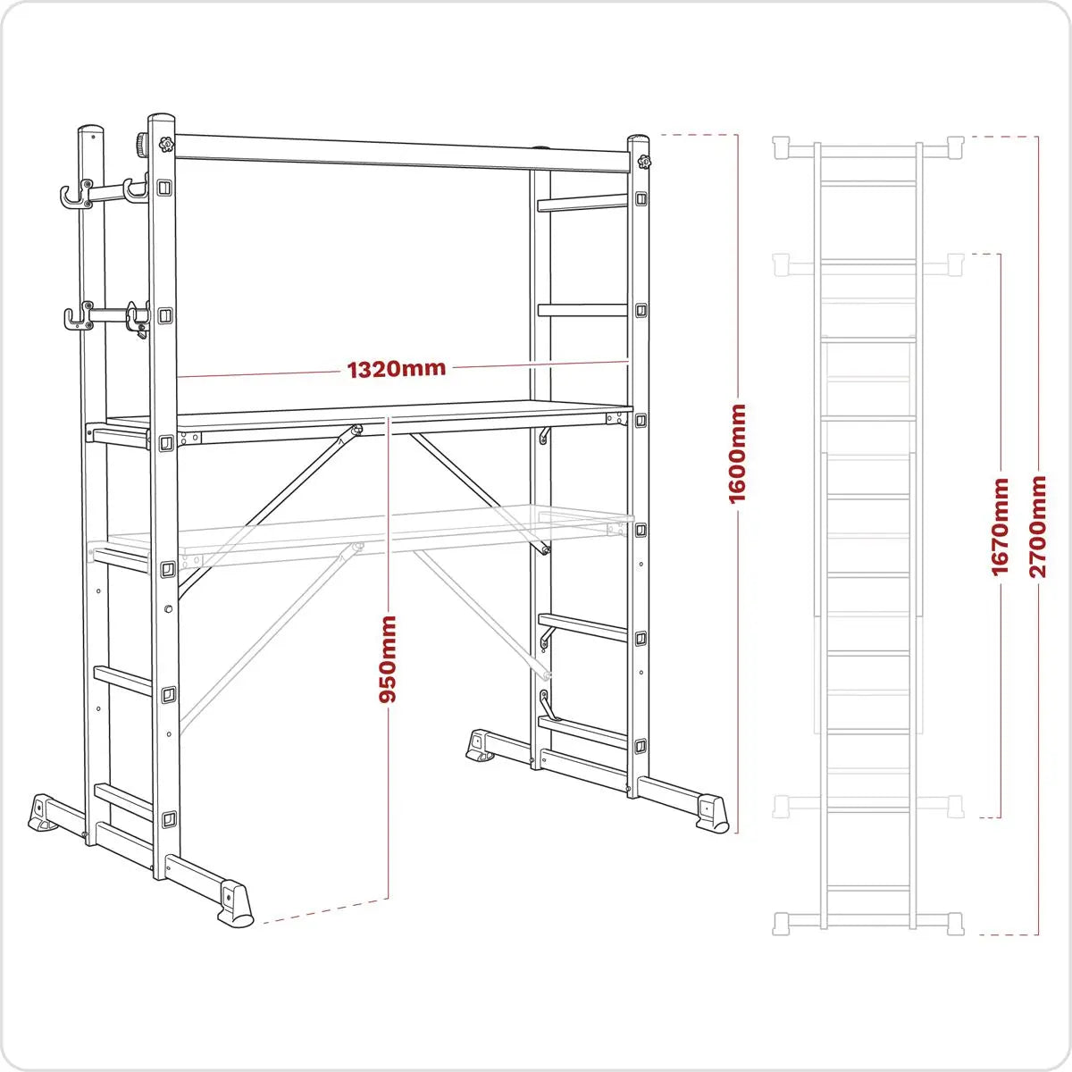 Sealey Aluminium Scaffold Ladder 4-Way EN 131 