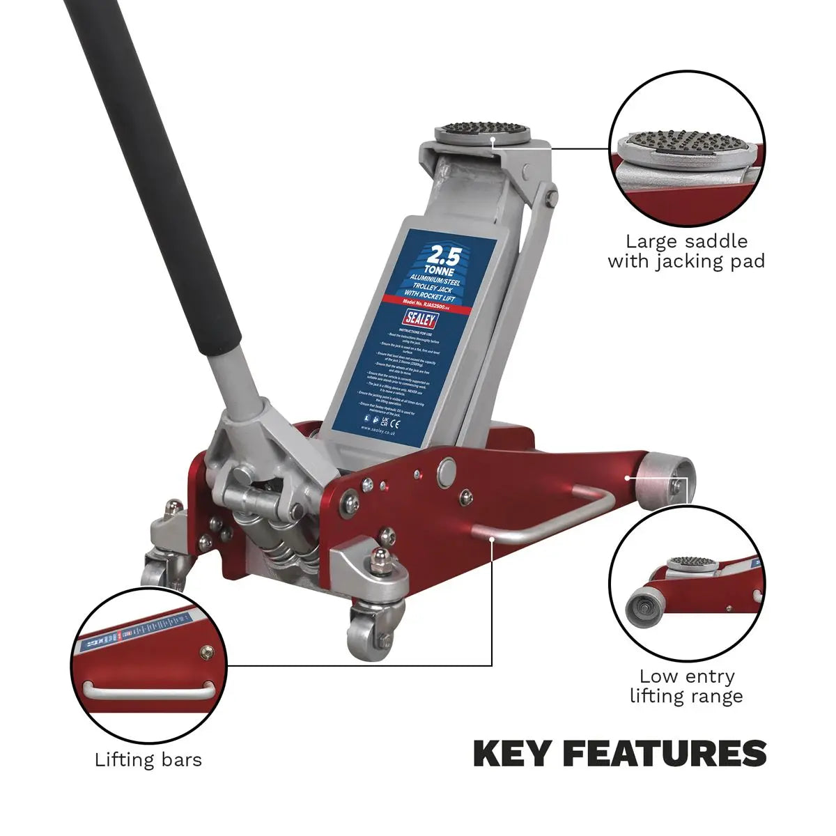 Sealey Aluminium/Steel Trolley Jack with Rocket Lift 2.5 Tonne 