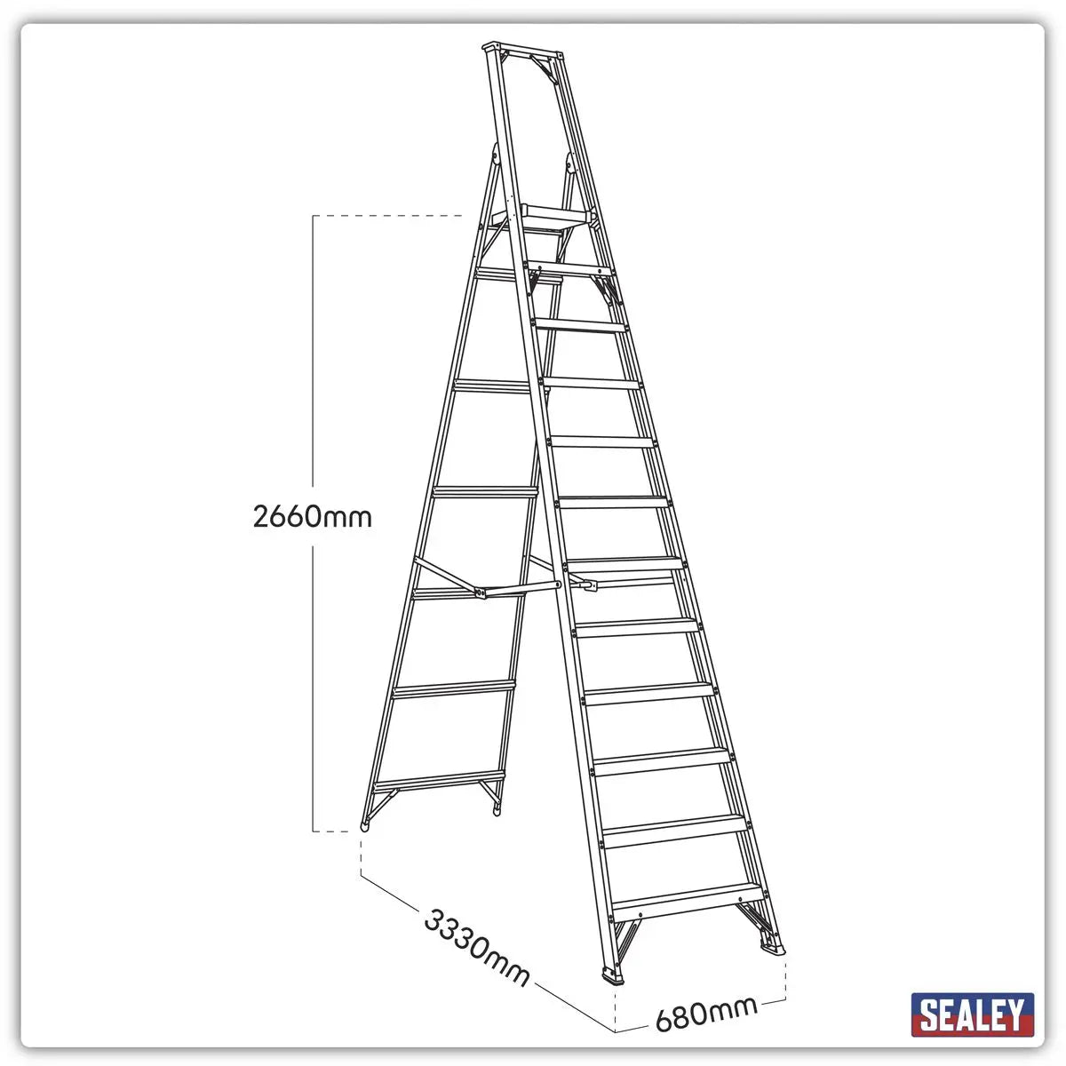 Sealey Aluminium Step Ladder 12-Tread Industrial BS EN 131  White Rose Tools