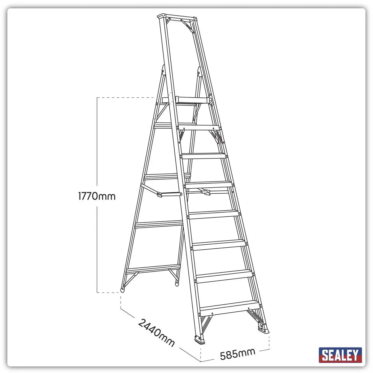 Sealey Aluminium Step Ladder 8-Tread Industrial BS EN 131  White Rose Tools