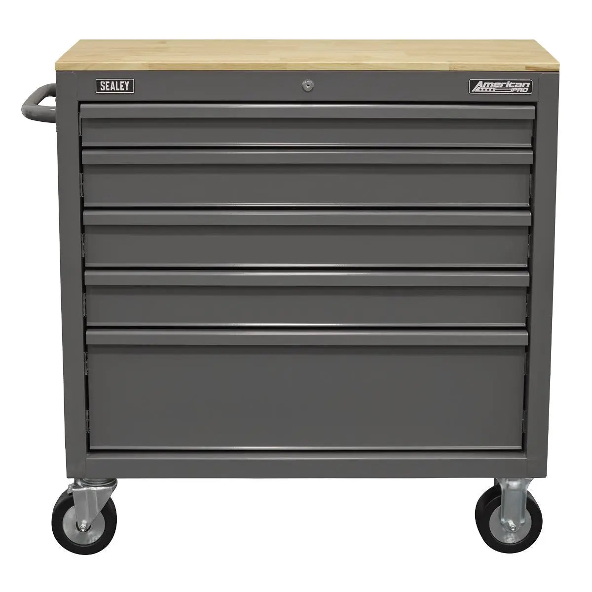 Sealey American PRO® Mobile Workstation with Wooden Worktop 5 Drawer - Grey  White Rose Tools