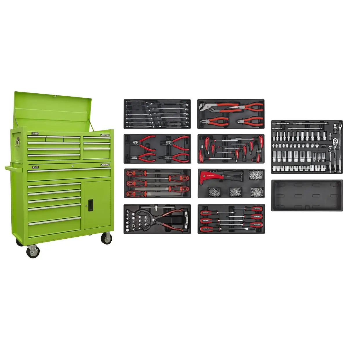 Sealey American Pro American PRO® Tool Chest Combination with 117pc Tool Kit - Green  White Rose Tools