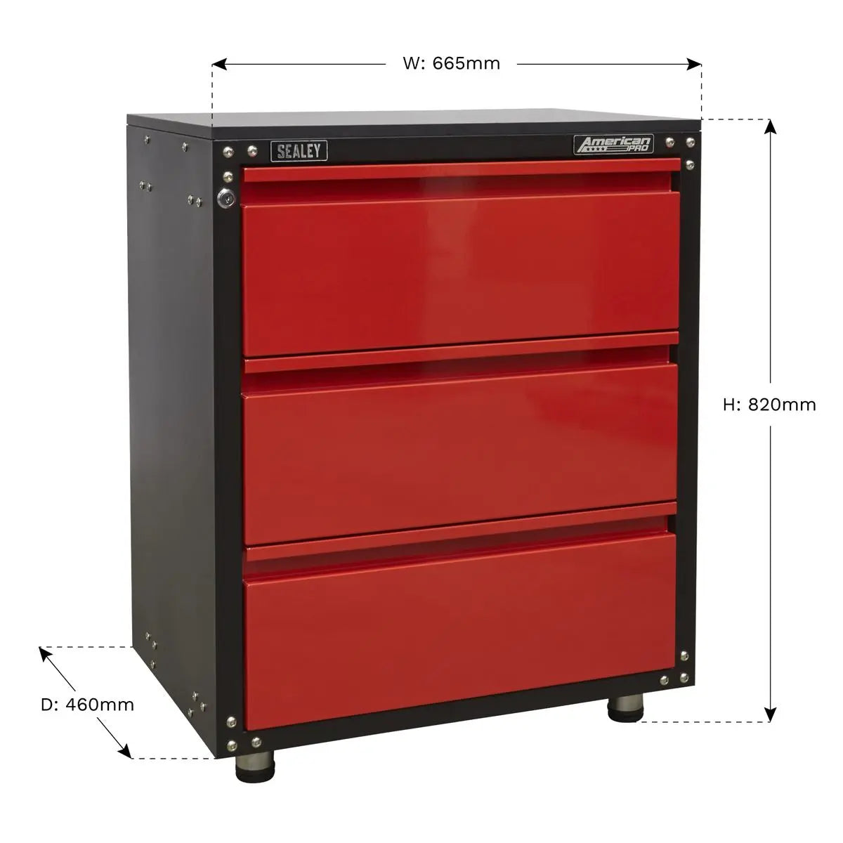Sealey American Pro Modular 3 Drawer Cabinet with Worktop 665mm 