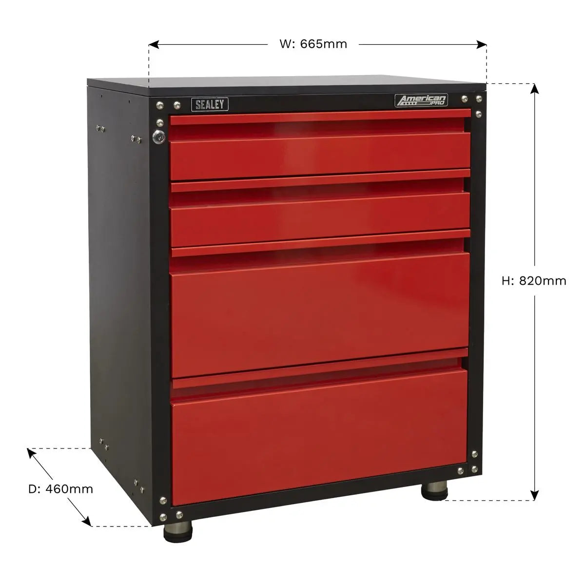 Sealey American Pro Modular 4 Drawer Cabinet with Worktop 665mm 