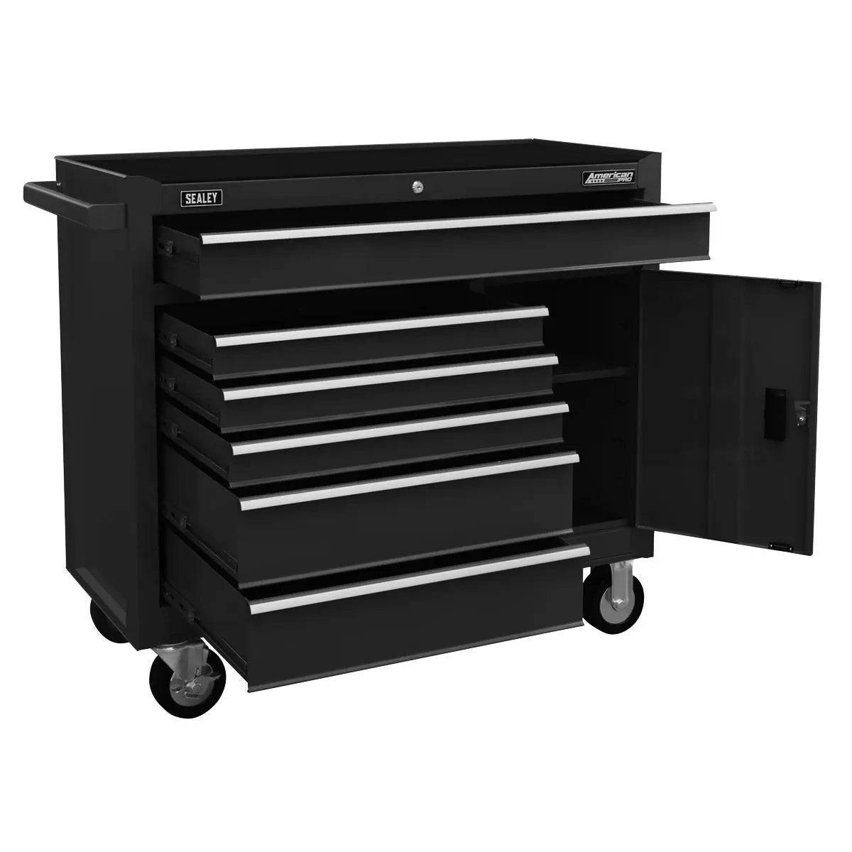 Sealey American Pro Rollcab 6 Drawer with Ball Bearing Slides - Black  White Rose Tools
