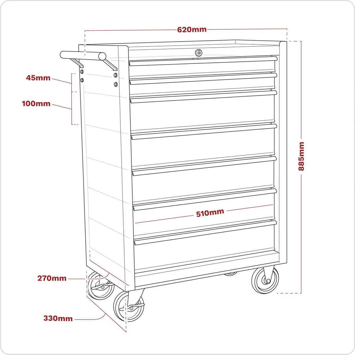Sealey American Pro Rollcab 7 Drawer with Ball-Bearing Slides - Red/Grey 