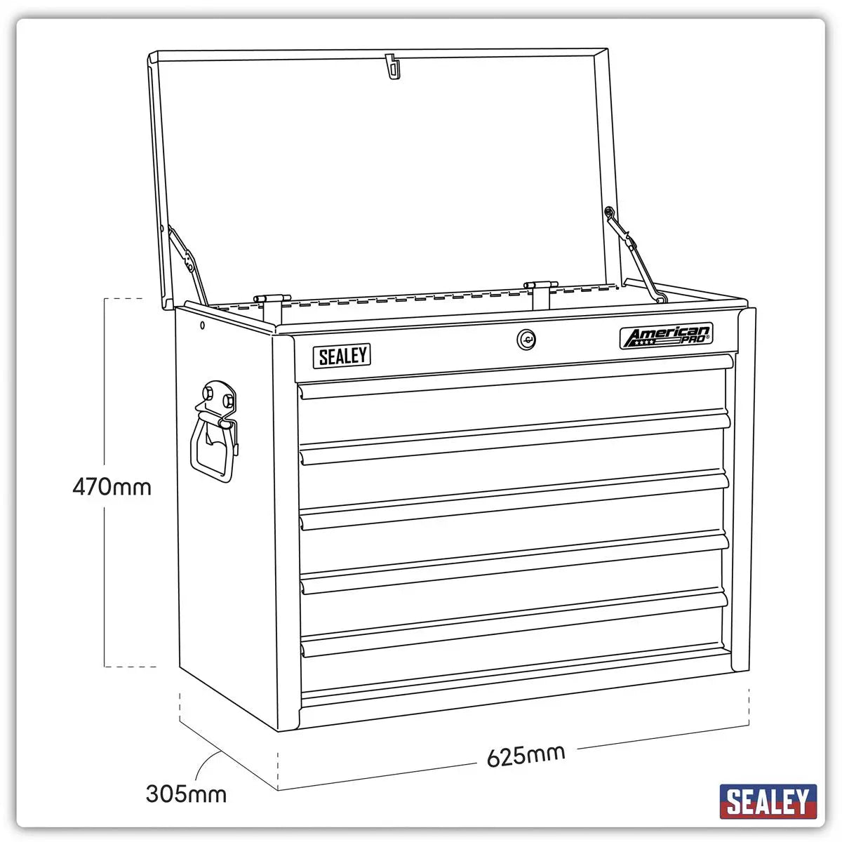 Sealey American Pro Topchest 5 Drawer with Ball-Bearing Slides - Black/Grey 
