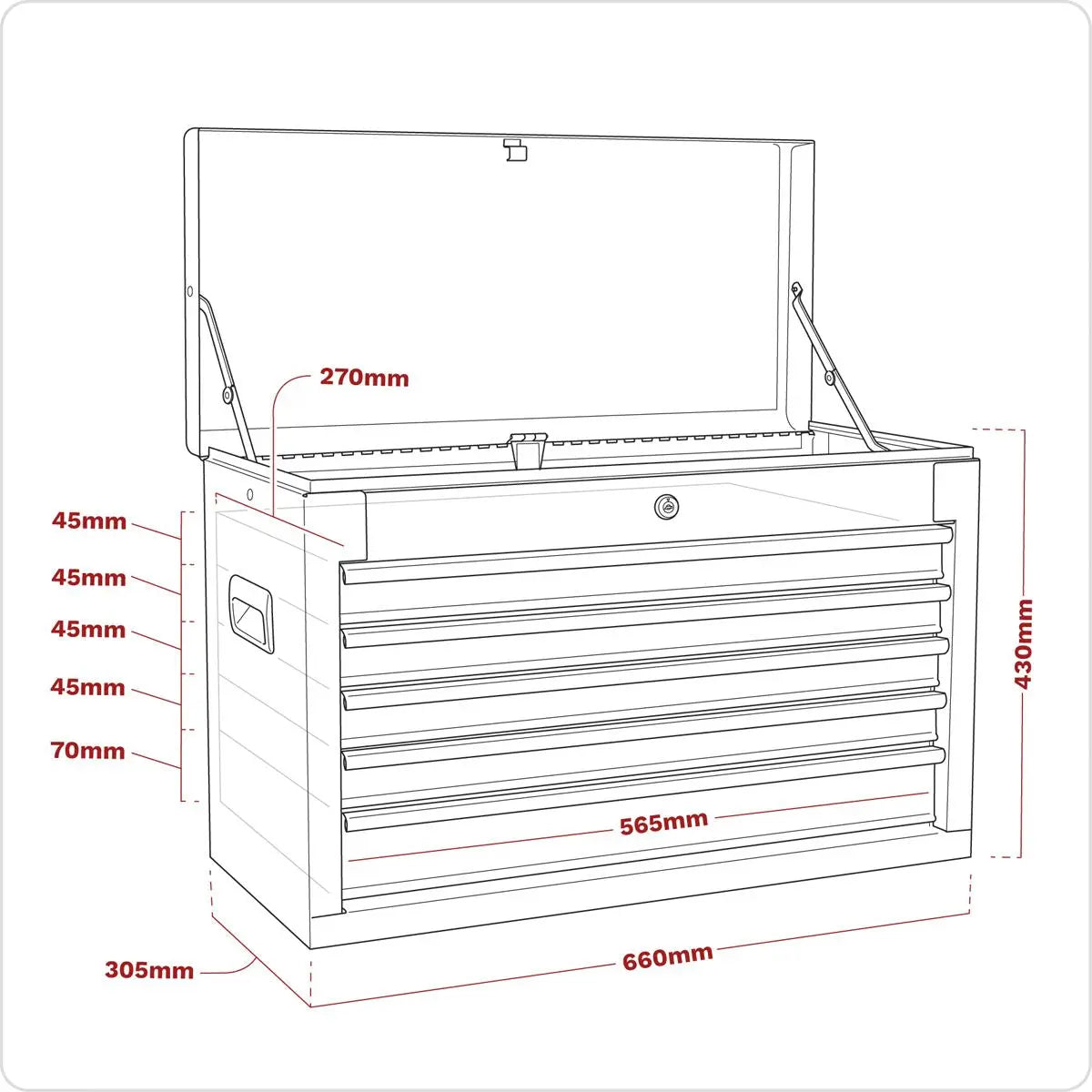 Sealey American Pro Topchest 5 Drawer with Ball-Bearing Slides - Red 