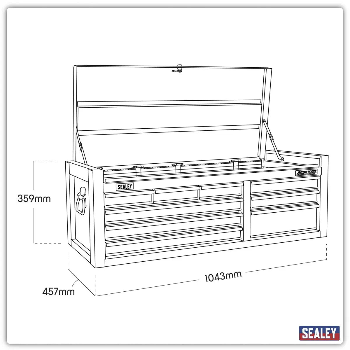 Sealey American Pro Topchest 9 Drawer with Ball Bearing Slides - Black  White Rose Tools