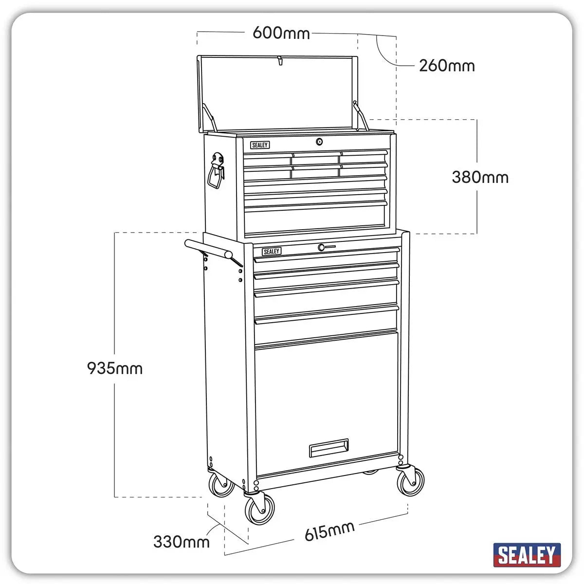Sealey American Pro Topchest & Rollcab Combination 13 Drawer with Ball-Bearing Slides - Black/Grey 