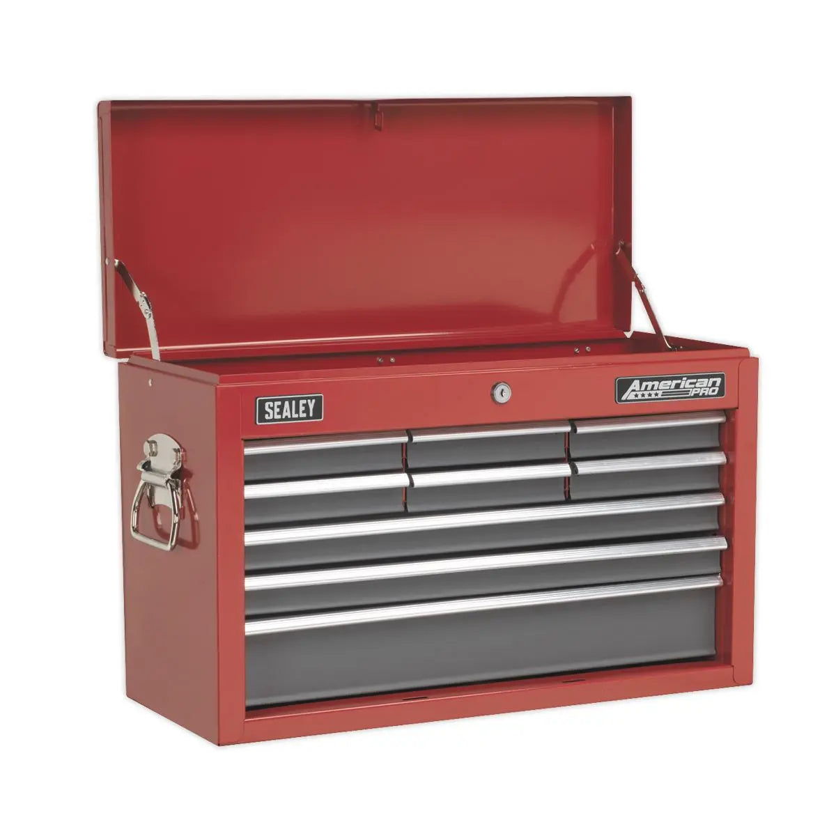 Sealey American Pro Topchest & Rollcab Combination 14 Drawer with Ball-Bearing Slides - Red/Grey & 281pc Tool Kit 