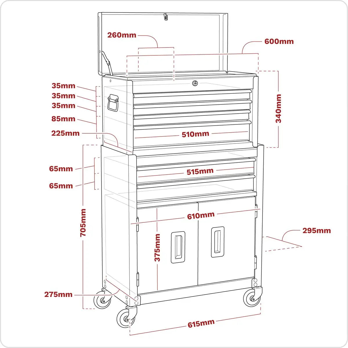 Sealey American Pro Topchest & Rollcab Combination 6 Drawer with Ball-Bearing Slides - Blue 